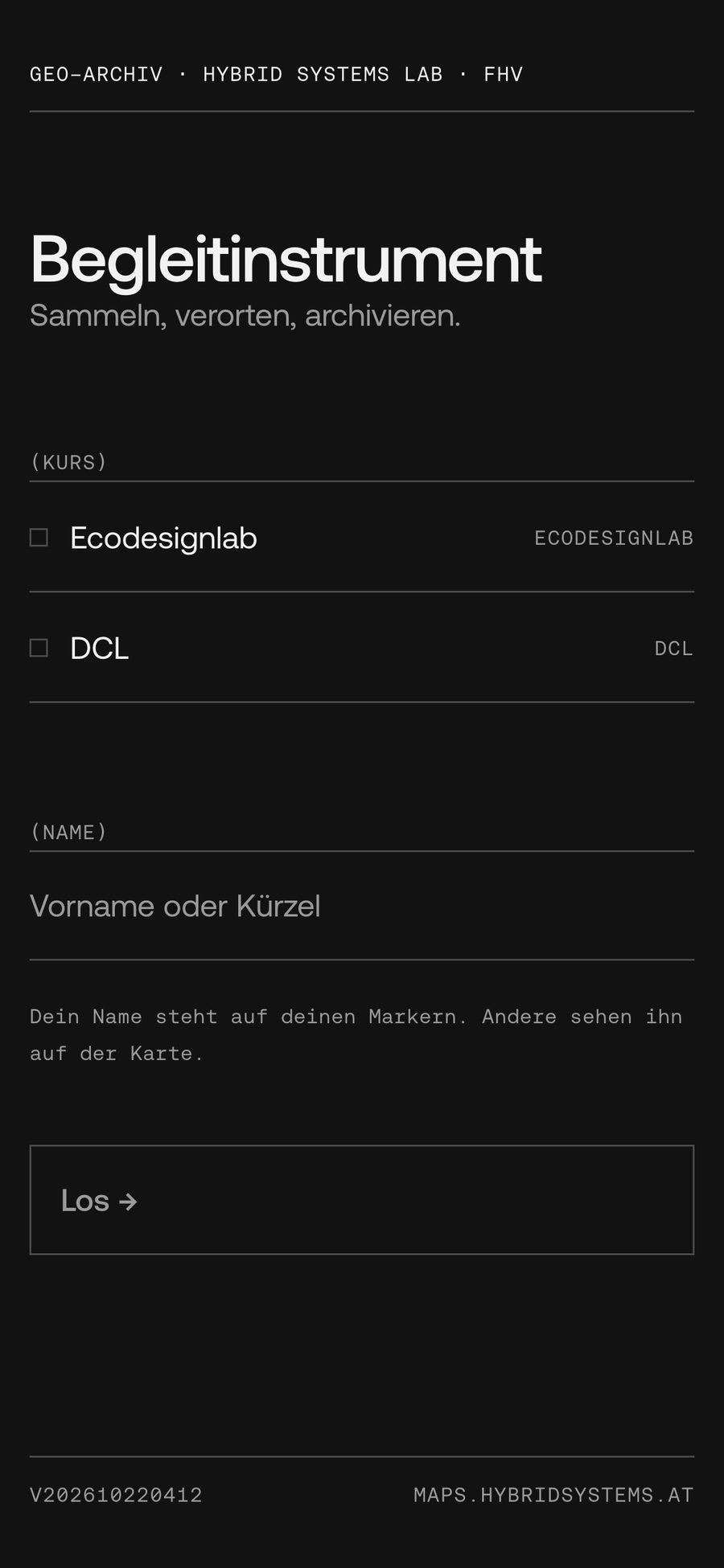 Welcome view of the Begleitinstrument app on a phone: course selection and name