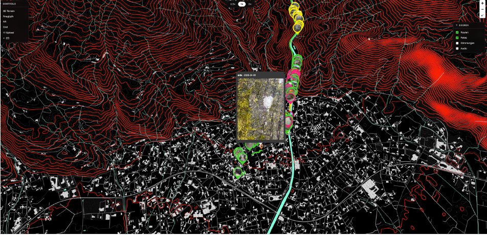 Interactive touchscreen map with contour lines and media
